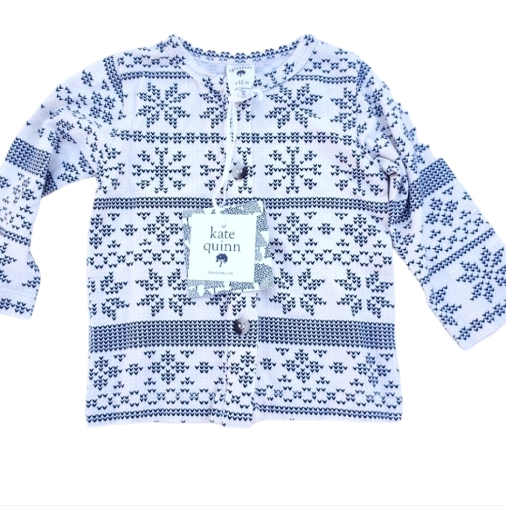 NWT Kate Quinn Cardigan Button Top Nordic Snowflake Bamboo Baby 6-12 Months